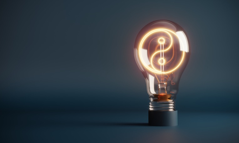 Yin yang symbol in the glowing light bulb. SAP Security Expert Talk.