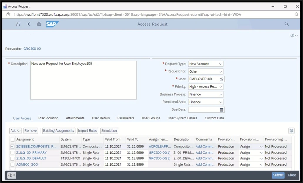 SAP Access Control ARM GUI