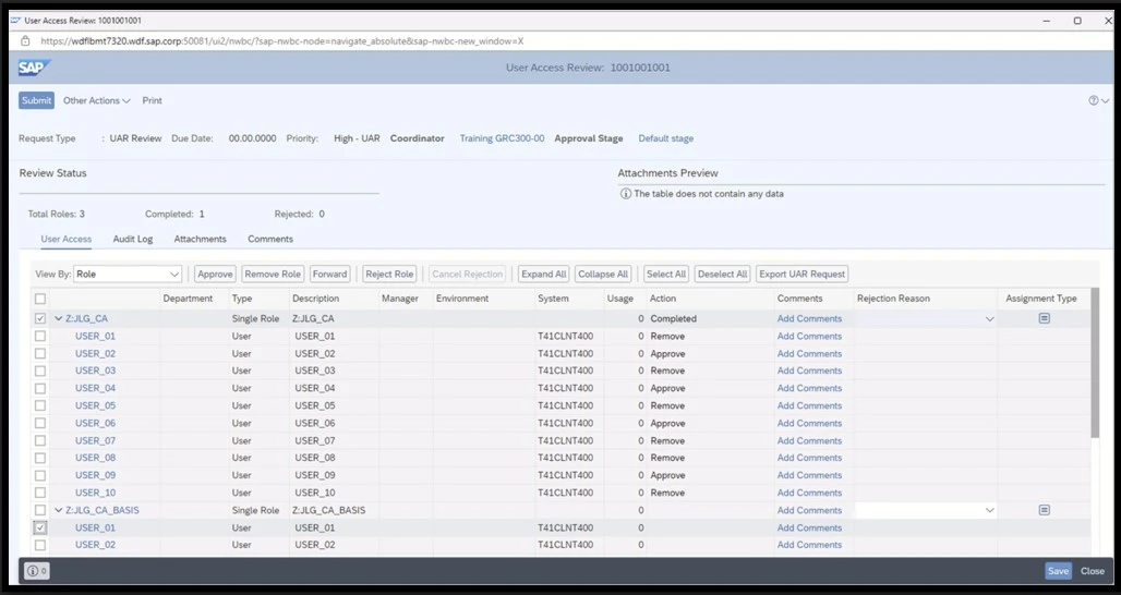 SAP Access Control - User Access Review Console